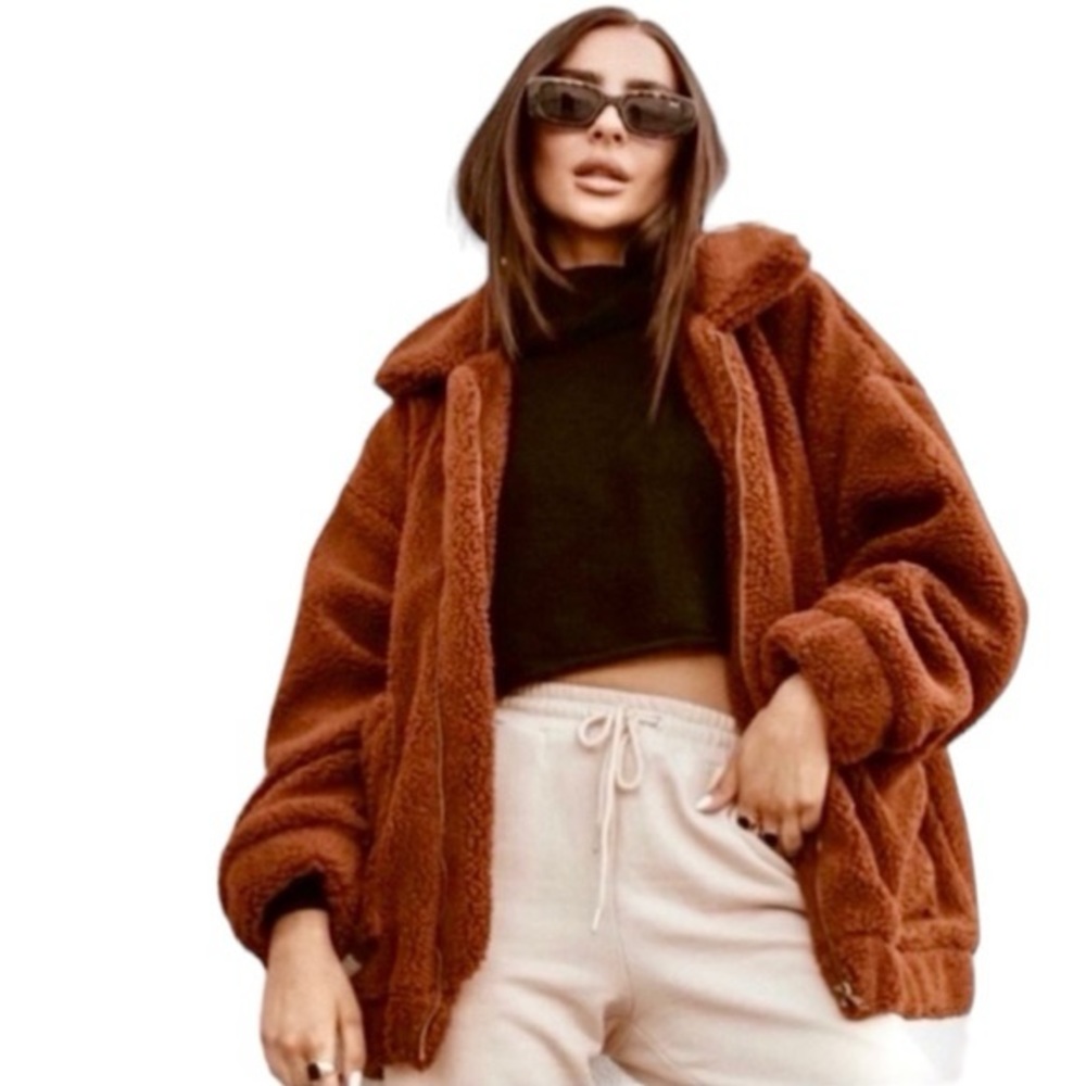 Elodie Woman’s Teddy Bear Jacket in Rust